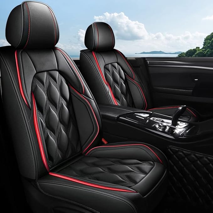 AOMSAZTO Car Seat Cover 2 Front Seat Fit for Ford Maverick 2022-2025 2026 XL, XLT, Lobo, Lariat, Tremor Model Leather Automotive Car Seat Cushion Protector Compatible Airbag Waterproof (2 Seats,Black)