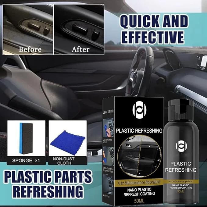 RJDJ Plastic Restorer for Cars, Trim & Exterior – Plastic Revitalizing Coating Agent, Restores Faded Plastic, UV Protection, Car Shine Refurbishing Solution (50ml-4pcs)