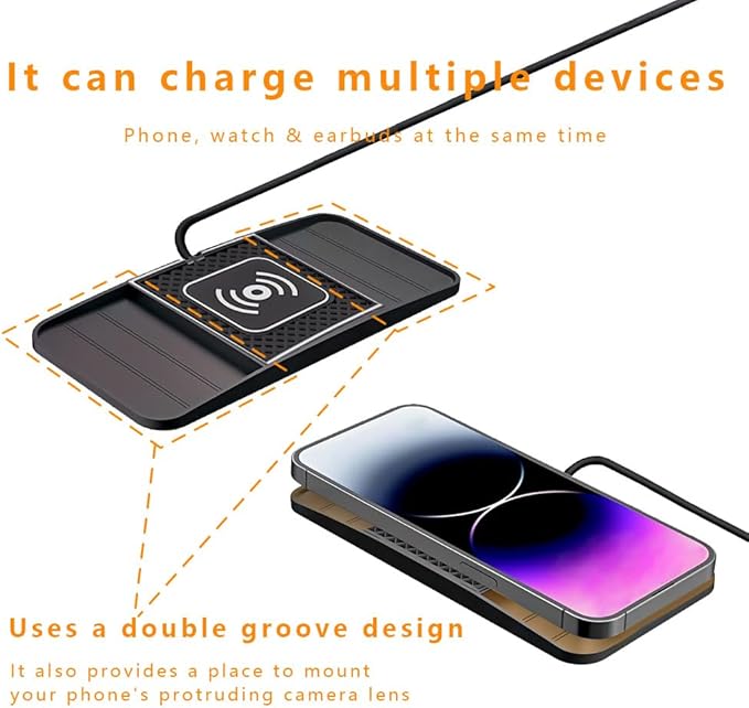 Wireless Charging Pad for Car for Chevrolet Trailblazer 2002-2009 2021-2026, DIY Trim-to-Fit Slim Non Slip Fast Charger Car Wireless Charging Pad 30CM Cable,A&30cm Type-C Plug Cable