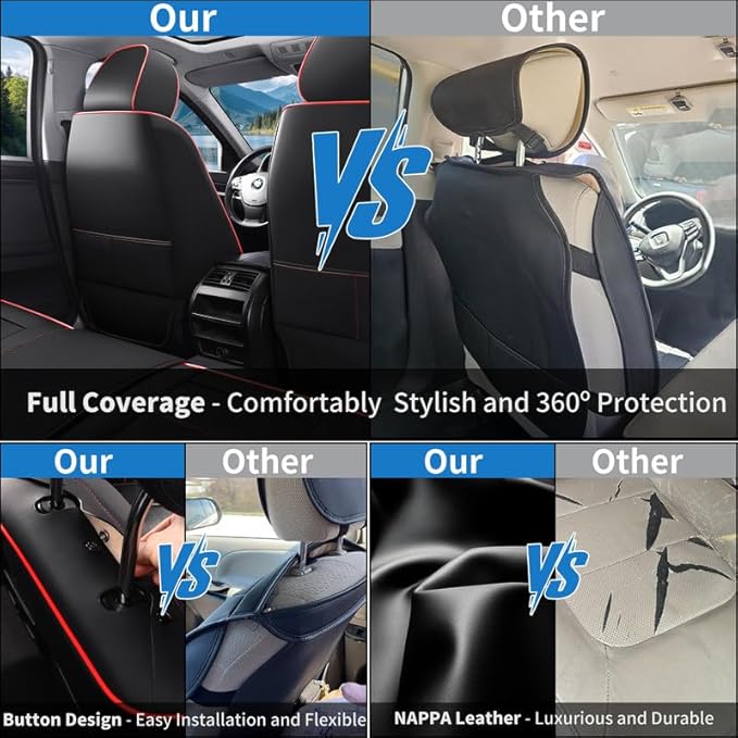 Car Seat Covers Full Set Custom Fit for Chevy Blazer 2019-2026-Luxury Leather with Lumbar Support, Breathable, Waterproof, Anti-Slip, Durable, Easy to Install (Black&Red,Full Set)