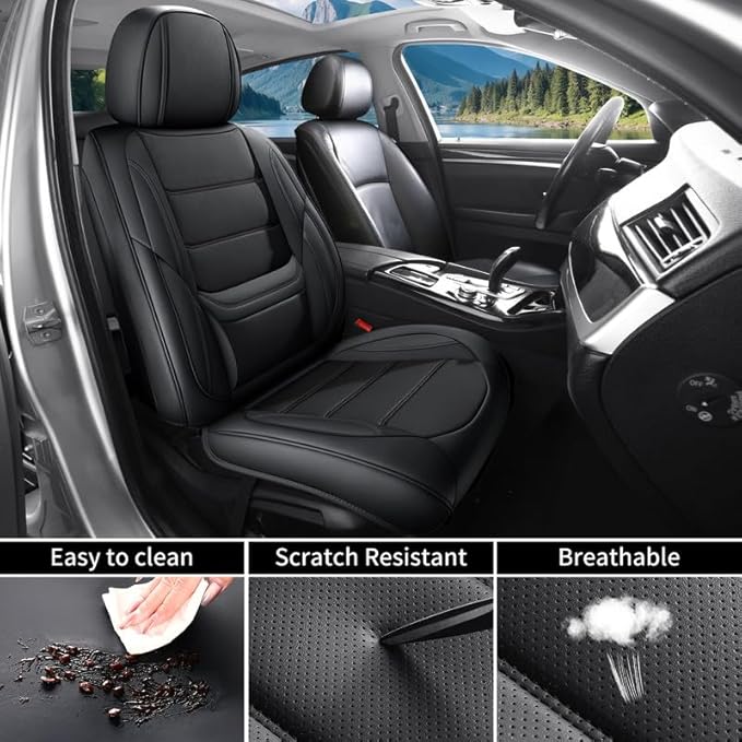 Car Seat Covers Custom Fit for Chevrolet/Chevy Colorado 2015-2026 , Premium Faux Leather Waterproof Car Seat Protectors with Lumbar Support, Breathable Anti-Slip Easy to install(Black,Full set)