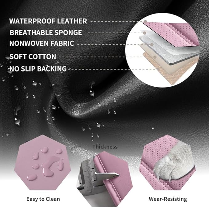Car Seat Covers Full Set Custom Fit for Mercury Mountaineer 1997-2010 - Premium Leather with Lumbar Support, Breathable, Anti-Slip & Excellent Seating Experience (Pink, Full Set)