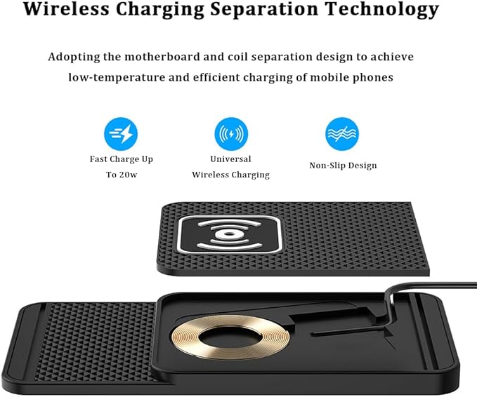 Wireless Charging Pad for Car for Ford Bronco Sport 2021-2025, 20W Fast Wireless Car Charger Pad Type-C/USB Non-Slip Phone Charging Mat,B 30cm Cable USB Plug
