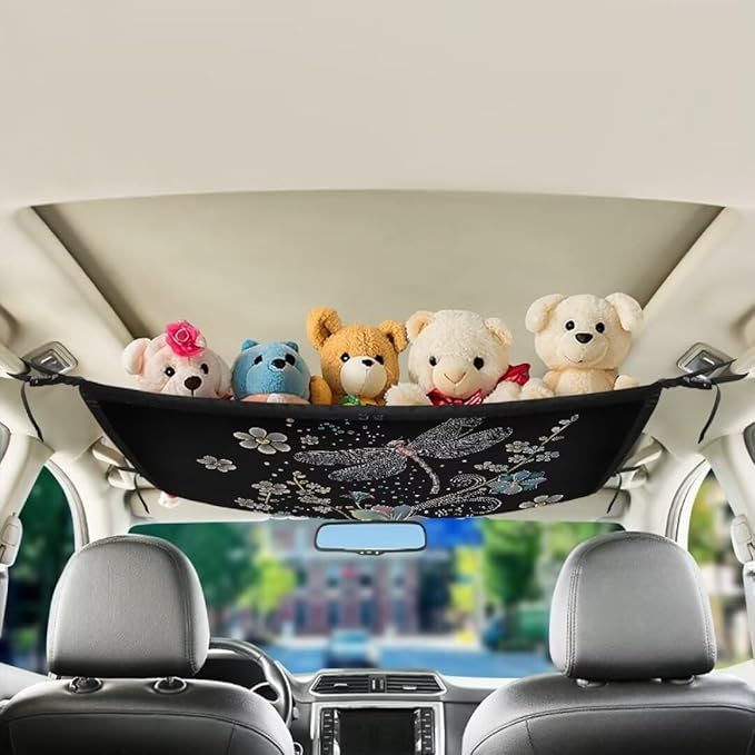 Car Roof Storage Bag Dragonfly Flower Print Car Organizer for Car Seat Premium Car Seat Organizer One Size Car Travel Accessories Suitable for Cars, SUVs