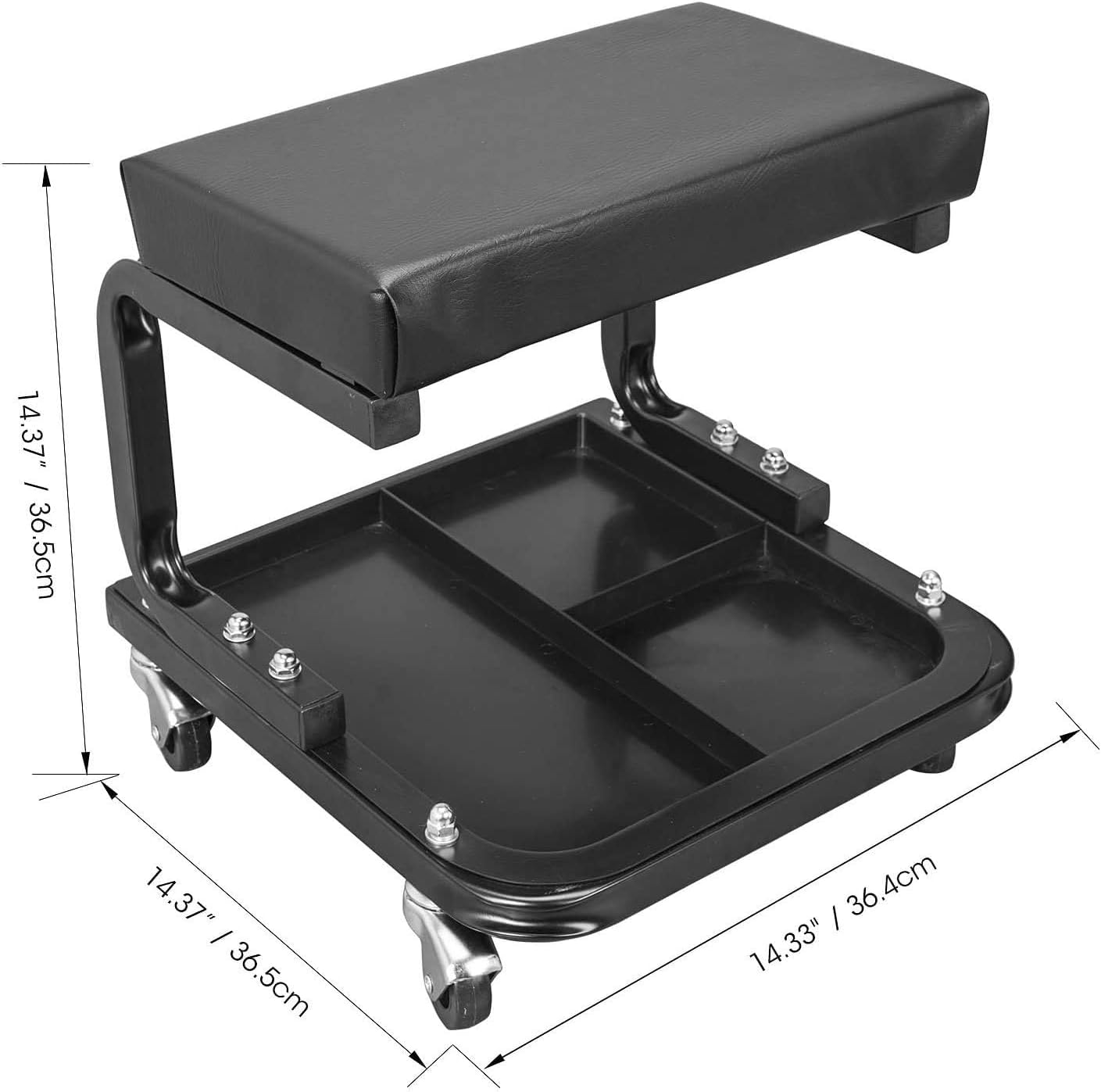 Torin ATR6300B-1 Rolling Creeper Garage/Shop Seat: Padded Mechanic Stool with Tool Tray Storage, Black