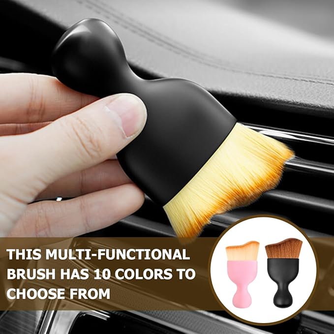 Blilo Car Interior Detailing Brush with Dust Cover, Auto Soft Hair Cleaning Brushes, Scratch Free Curved Dirt Collectors, for Vehicle Dashboard Air Conditioner Vents Leather(Pink/Red)