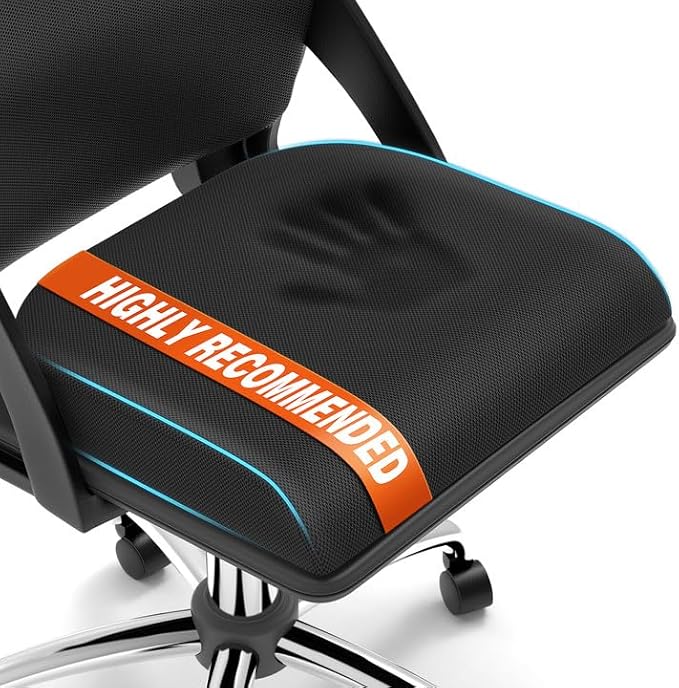 Large Seat Cushion, Memory Foam Cushion for Long Sitting Hours on Office Chair, Car Seat, Non-Slip Chair Pad for Sciatica, Coccyx, Tailbone Pain Relief & Post-Surgery Recovery (Black)