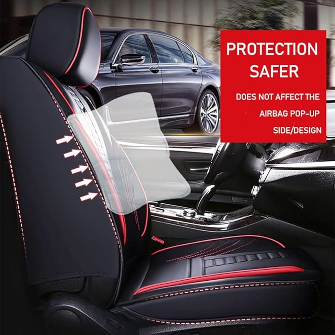 for Toyota CHR Seat Covers 2018-2026, Full Coverage Customized Car Seat Covers, Premium Leather Waterproof Stain-Resistant Easy to Install (Luxury 5 Seats, Black&Red)