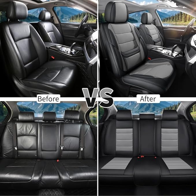 Car Seat Covers Full Set Fit for Buick Regal 2009-2020, Premium Faux Leather Waterproof Car Seat Protectors with Lumbar Support, Breathable Anti-Slip Easy to Install(Black&Gray,Full Set)