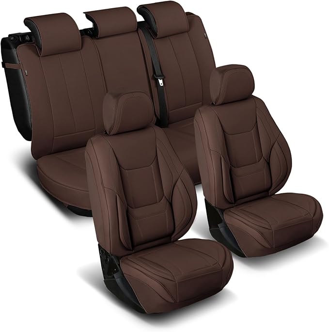 Coverland Custom Fit Car Seat Covers for SUV Compatible with [2024-2026 GMC Hummer EV SUV] Premium Car Seat Cover Water Resistant Leather Non-Slip Interior Protector [Full Set Dark Brown - Chart X60]