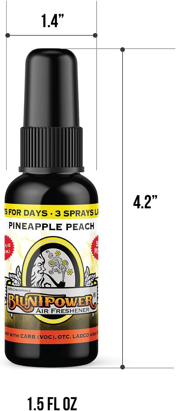 BluntPower (Pineapple Peach, 1 Pack) Concentrated Air Freshener for Room and Car Spray - Oil-Based Diffuser Spray Bottle - Long-Lasting Bathroom Spray, Car Freshener, & Odor Eliminator Spray