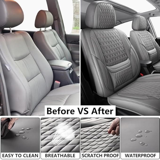 Car Seat Covers Full Set Custom Fit for Pontiac Vibe 2003-2010 - Premium Faux Leather with Lumbar Support | Breathable, Waterproof, Anti-Slip, Durable (Gray,Full Set)