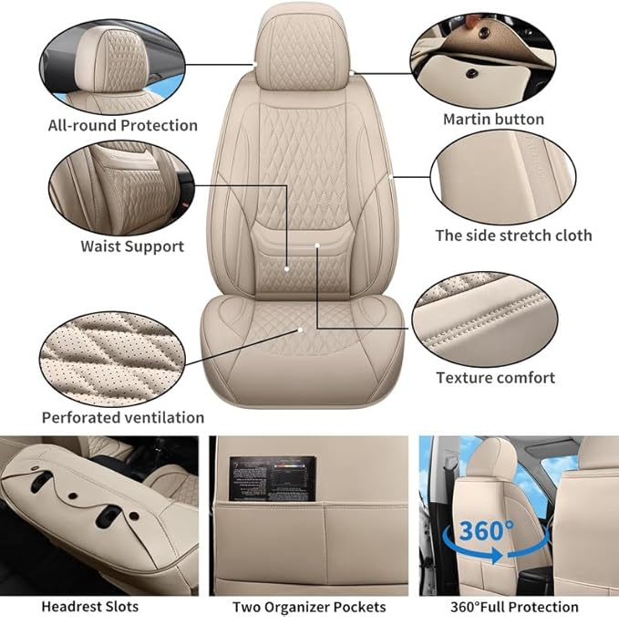 Car Seat Covers Full Set Custom Fit for Ford Edge 2007-2026 - Premium Faux Leather with Lumbar Support | Breathable, Waterproof, Anti-Slip, Durable (Beige,Full Set)