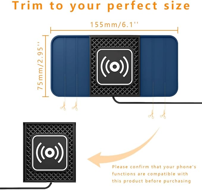 Wireless Charging Pad for Car for Ford Expedition EcoSport Edge Escape Explorer 2000-2026, DIY Trim-to-Fit Slim Non Slip Fast Charger Car Wireless Charging Pad 30CM Cable