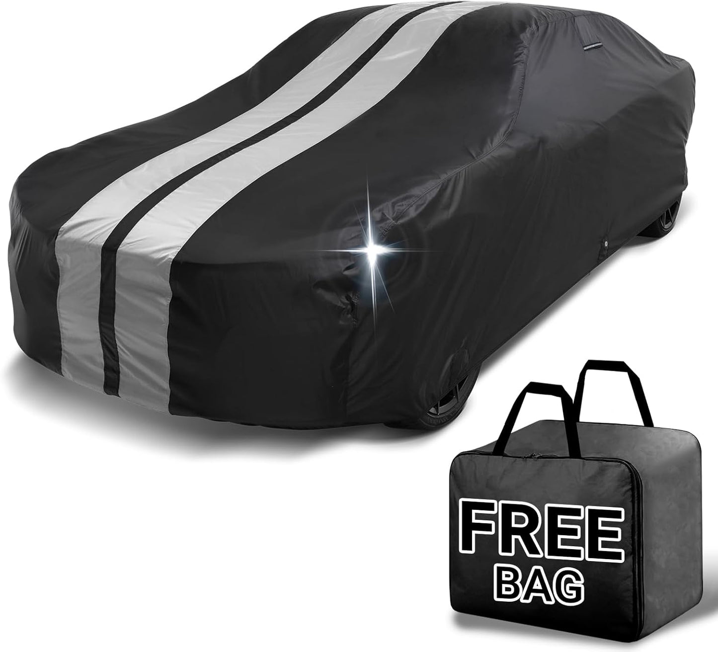 iCarCover Custom Car Cover for Chevy Business Coupe (1936-1938) Waterproof All Weather Rain Snow UV Sun Protector Full Exterior Indoor Outdoor Car Cover (Stripe - Black/Gray)
