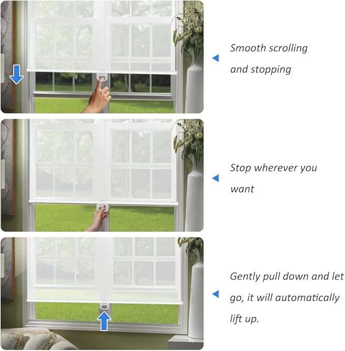 LUCKUP Light Filtering Roller Shades for Windows, Cordless Semi Sheer Solar Blinds with 5% Openness Free-Stop Window Shades for Home & Office, White 29" W x 72" L