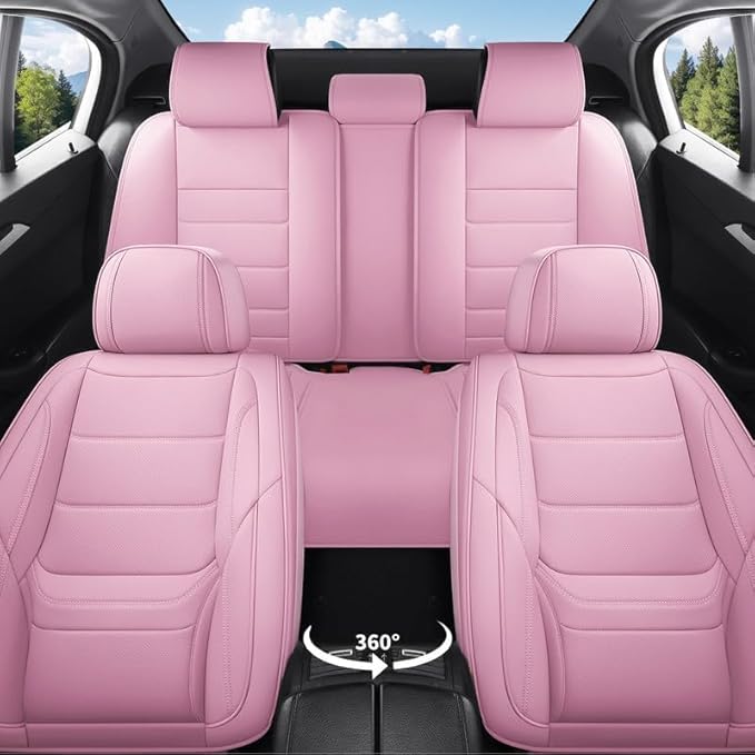 Car Seat Covers Custom Fit for Chevrolet/Chevy Bolt 2016-2026, Premium Faux Leather Waterproof Car Seat Protectors with Lumbar Support, Breathable Anti-Slip Easy to Install(Pink,Full Set)