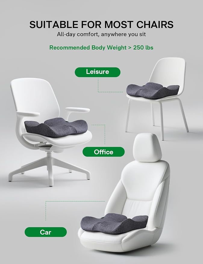 Medisana Seat Cushion, SC 200G Seat Cushions for Office Chairs, Car Seat, Wheelchair - Sciatica & Tailbone & Coccyx Pain Relief Pillow for Driver Sedentary People（Size:22.8 * 16.5 * 4.3 in-Grey）