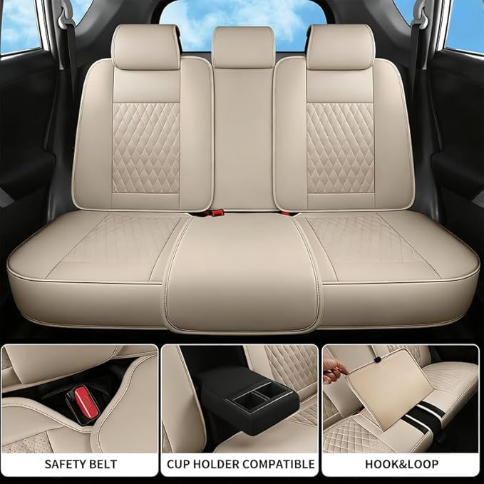 Car Seat Covers Full Set Custom Fit for Chevrolet/Chevy Cruze 2011-2019 - Premium Faux Leather with Lumbar Support | Breathable, Waterproof, Anti-Slip, Durable (Beige,Full Set)