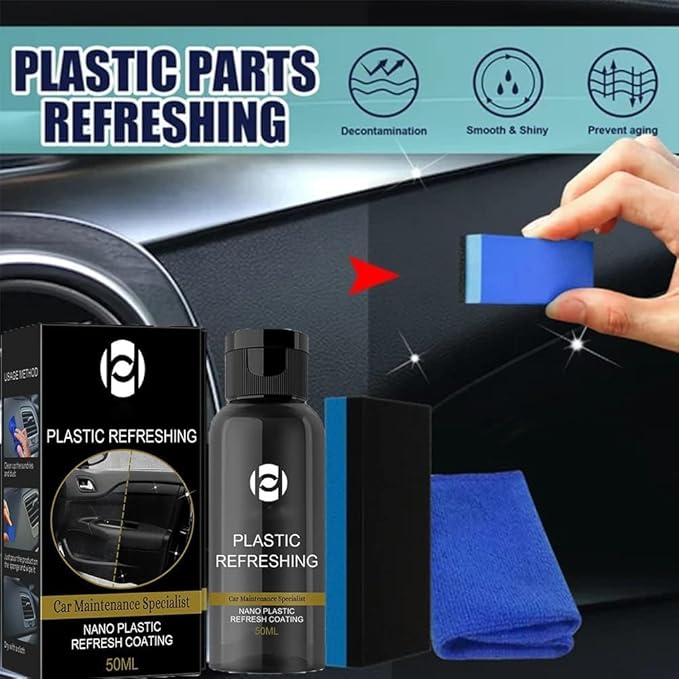 RJDJ Plastic Restorer for Cars, Trim & Exterior – Plastic Revitalizing Coating Agent, Restores Faded Plastic, UV Protection, Car Shine Refurbishing Solution (50ml-1pcs)