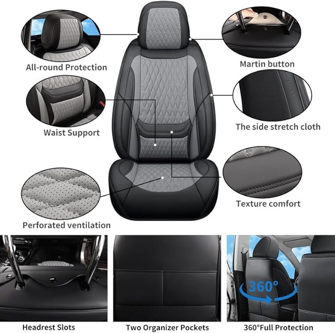Car Seat Covers Full Set Custom Fit for Chevrolet/Chevy Cobalt 2004-2010 - Premium Faux Leather with Lumbar Support | Breathable, Waterproof, Anti-Slip, Durable (Black&Gray,Full Set)