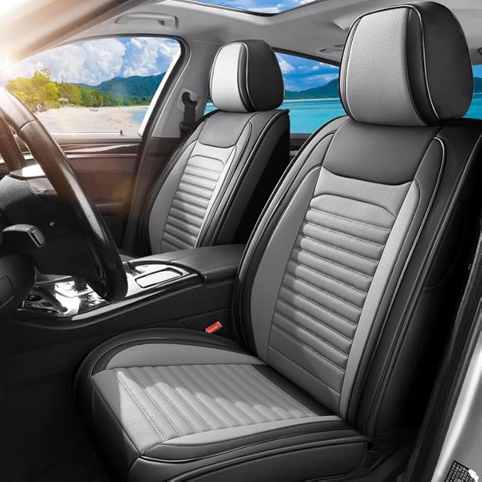 Front Seat Covers Fit for Toyota Matrix 2003-2014, Car Seat Covers Front Seats, Breathable Faux Leather Automotive Seat Covers Front Pair Anti-Slip Seat Cover(Black&Gray, Front)