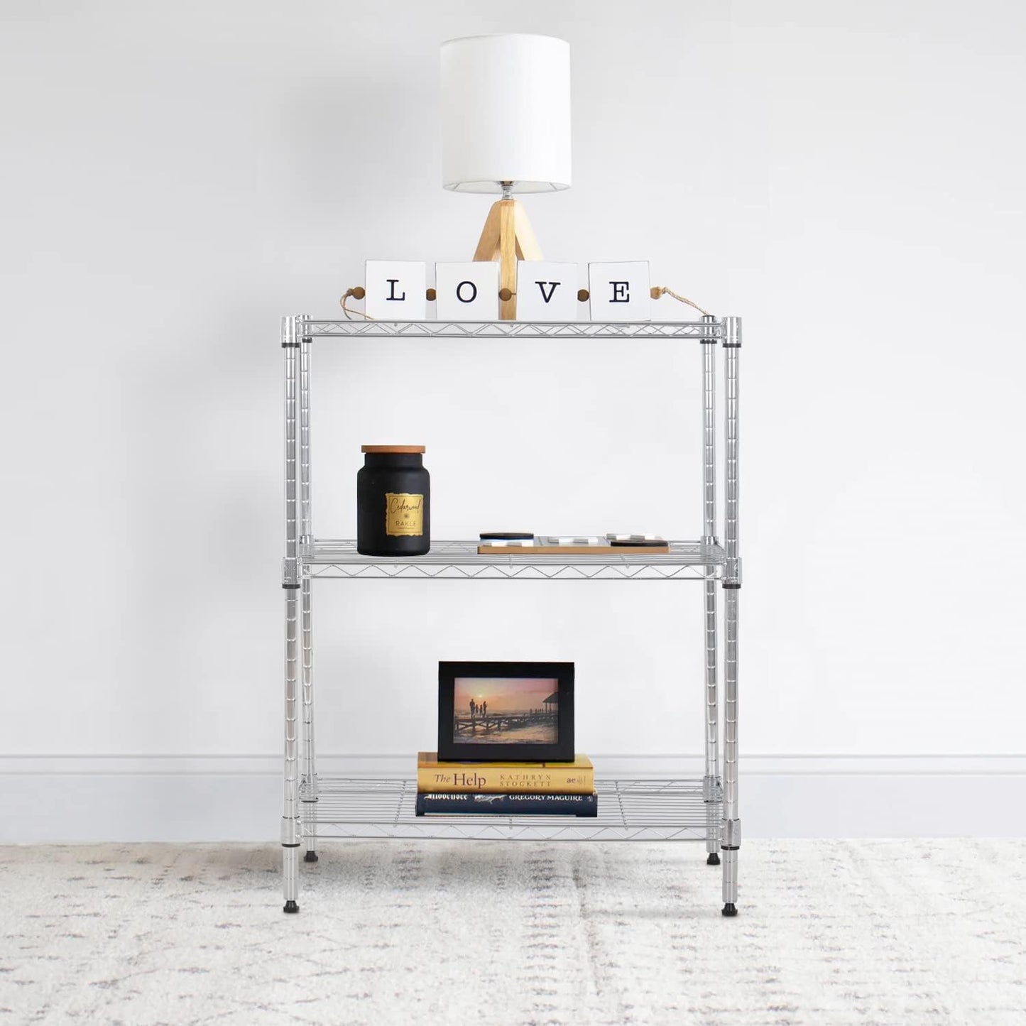 BestOffice 23Lx13.2Wx30.2H Adjustable Metal Storage Shelves 3-Tier Wire Shelving Unit Organizer Wire Rack 450Lbs Capacity for Small Places Kitchen Garage,Chrome