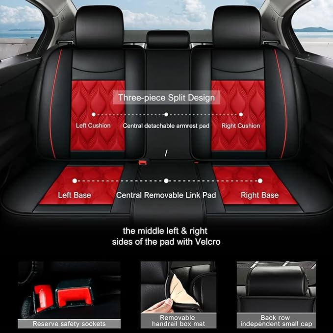 AOMSAZTO Car Seat Covers Full Set Fit for Kia Seltos 2021-2026 Waterproof Faux Leather Car Seat Cushions Automotive 5 Seat Covers Set（Black&Red）