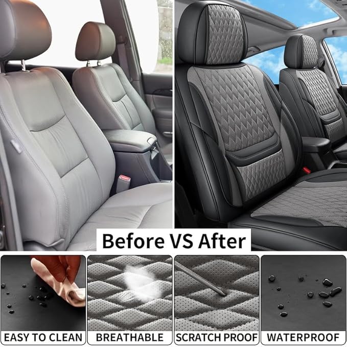 Car Seat Covers Full Set Custom Fit for Pontiac G8 2008-2009 - Premium Faux Leather with Lumbar Support | Breathable, Waterproof, Anti-Slip, Durable (Black&Gray,Full Set)