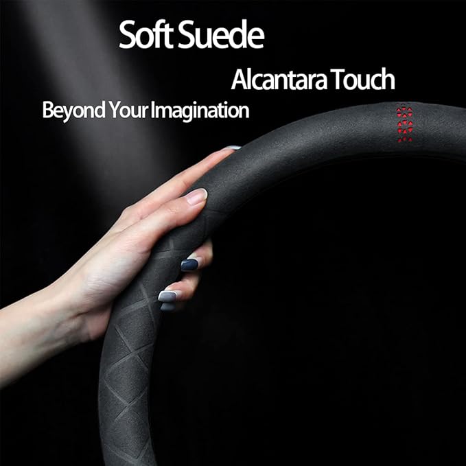 Suede Steering Wheel Cover,Compatible with Chevrolet Chevy Suburban Tahoe Suede Leather Sport Non-Slip Wheel Cover Car Interior Accessories 15.5 16 inch for Man and Women
