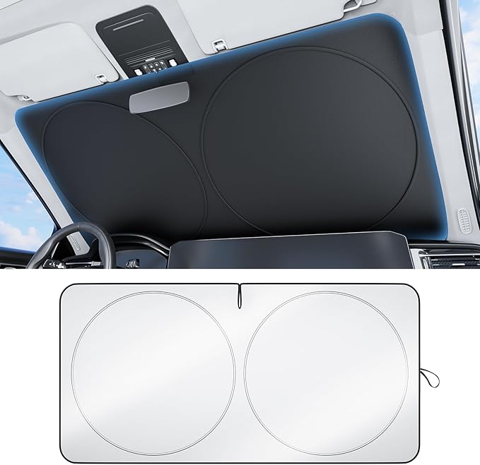 Wigoo 2025 Upgrade Car Windshield Sun Shade [100% Light Block, 4th-Gen Cooling Tech] Foldable Heat Insulation Sun Visor with Storage Bag for Sedan/MPV/SUV/Pickup (XL (69"x35")