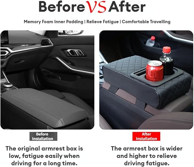Center Console Cover Car Armrest Box Pad Leather Arm Rest Cushion with Cup Holder Mobile Phone Storage Armrest Protection Pad for Car (Pure Grey, 13.58 * 8.07 * 2.95 inch)