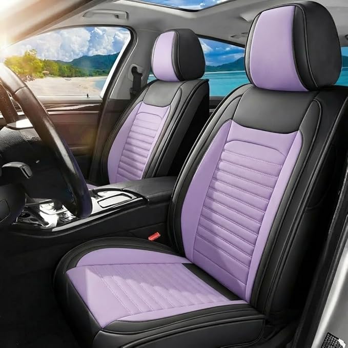 Car Seat Covers Full Set Fit for Toyota Avalon 2001-2022, Premium Faux Leather Car Seat Protector,Breathable Anti-Slip Full Wrapping Edge Seat Covers(Black&Purple,Full Set)