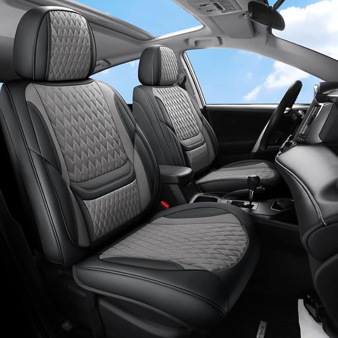 Car Seat Covers Full Set Custom Fit for Chevrolet/Chevy Malibu 2000-2026 - Premium Faux Leather with Lumbar Support | Breathable, Waterproof, Anti-Slip, Durable (Black&Gray,Full Set)