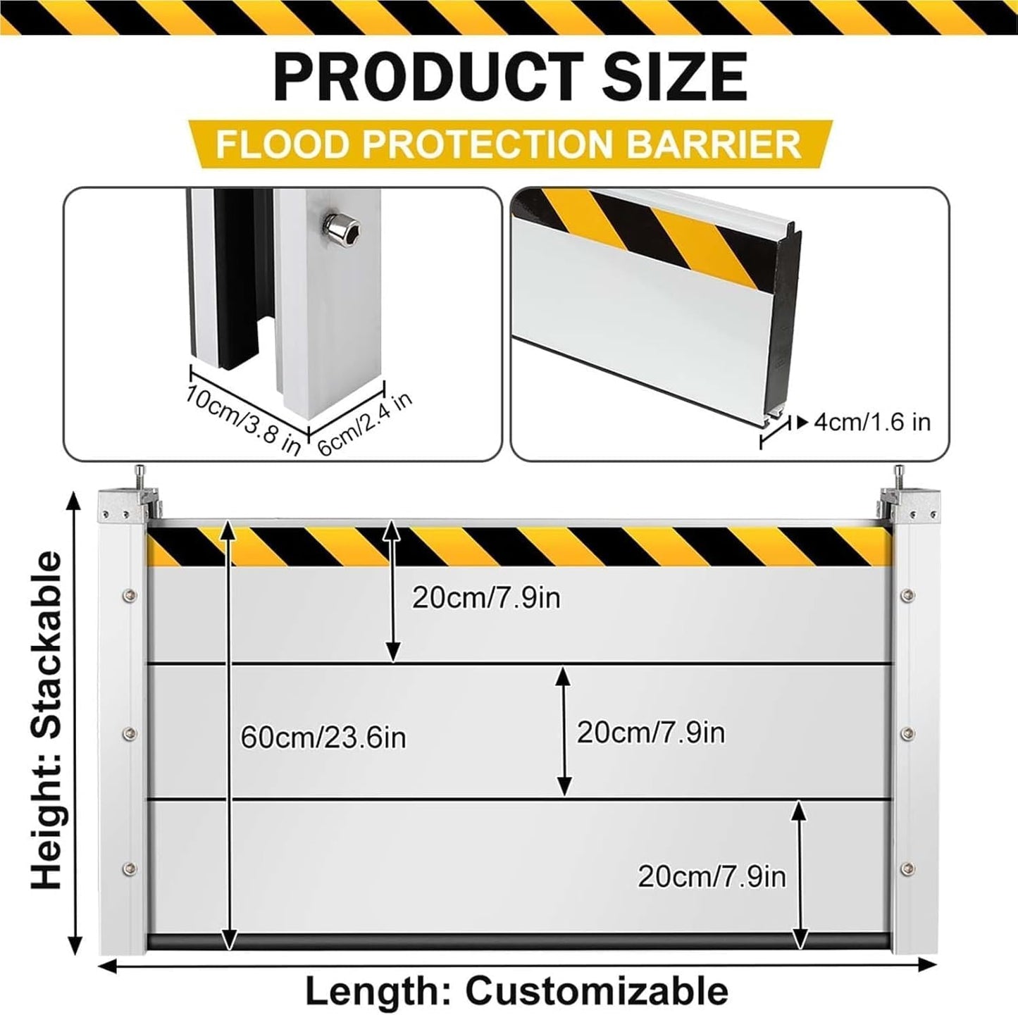 Reusable Heavy Duty Aluminum Flood Barriers for Home Exterior, Flood Protection Barriers Water Barrier Door Quick Detachable Garage Doors Detachable Mobile Rain Water Baffle ( H 15.7 inch L 16FT)