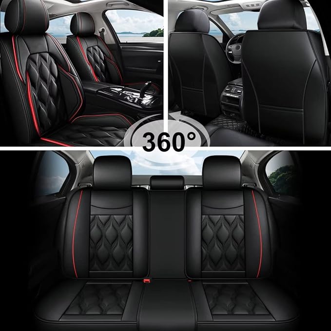 AOMSAZTO Car Seat Covers Full Set Fit for Chevy/Chevrolet Blazer 2019-2026 Waterproof Faux Leather Car Seat Cushions Automotive 5 Seat Covers Set（Black&Redline）