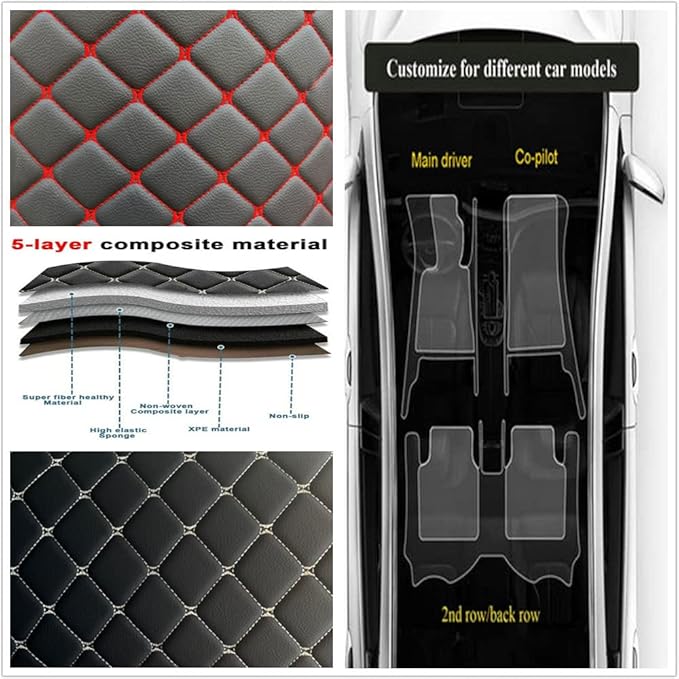 Custom Personalized Floor Mats for Cars - Luxury Full Coverage All Weather Mats, Anti-Slip Leather Mat Set, Fit for 99% of Cars, SUVs & Trucks (Brown&Black Beige, C-Double Color)