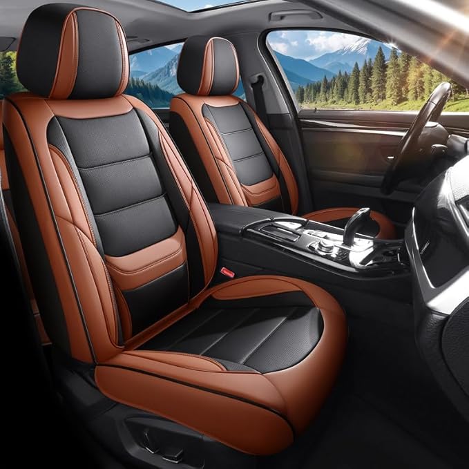 Car Seat Covers Full Set Custom Fit for Chevrolet/Chevy Blazer 2019-2026 - Premium Faux Leather with Lumbar Support, Breathable, Waterproof, Anti-Slip, Durable, Easy to Install (Black&Brown,Full Set)
