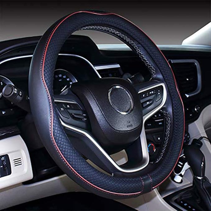 Mayco Bell Large Size Steering Wheel Cover Anti-Slip,Safety,Soft,Breathable,Durable,Full Surround,Comfortable Grip Microfiber Leather (15.5-16 inch, Wine Red)