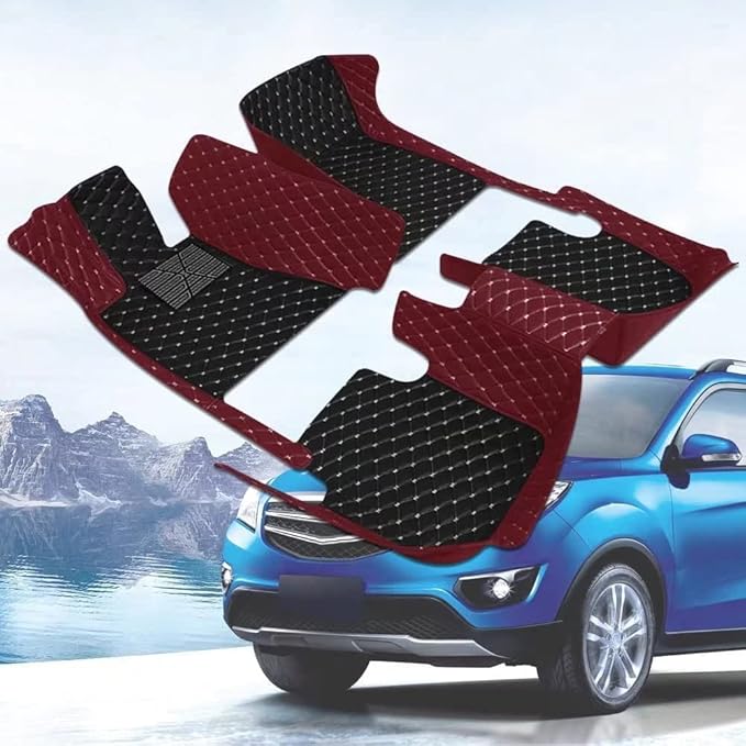 Custom Car Floor Mats for 96% Sedan SUV Sports Car Protection Full Coverage Pads Anti-Slip Leather Floor Lining All Weather Car Floor Mats (Beige and Purple)