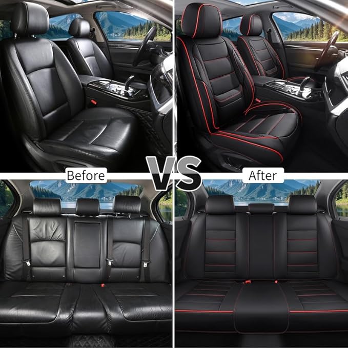 Car Seat Covers Custom Fit for Chevrolet/Chevy Sonic 2011-2020 , Premium Faux Leather Waterproof Car Seat Protectors with Lumbar Support, Breathable Anti-Slip Easy to install(Black&Red,Full set)