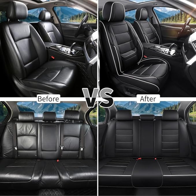 Car Seat Covers Full Set Custom Fit for Chevy Blazer 2019-2026-Luxury Leather with Lumbar Support, Breathable, Waterproof, Anti-Slip, Durable, Easy to Install (Black&White,Full Set)