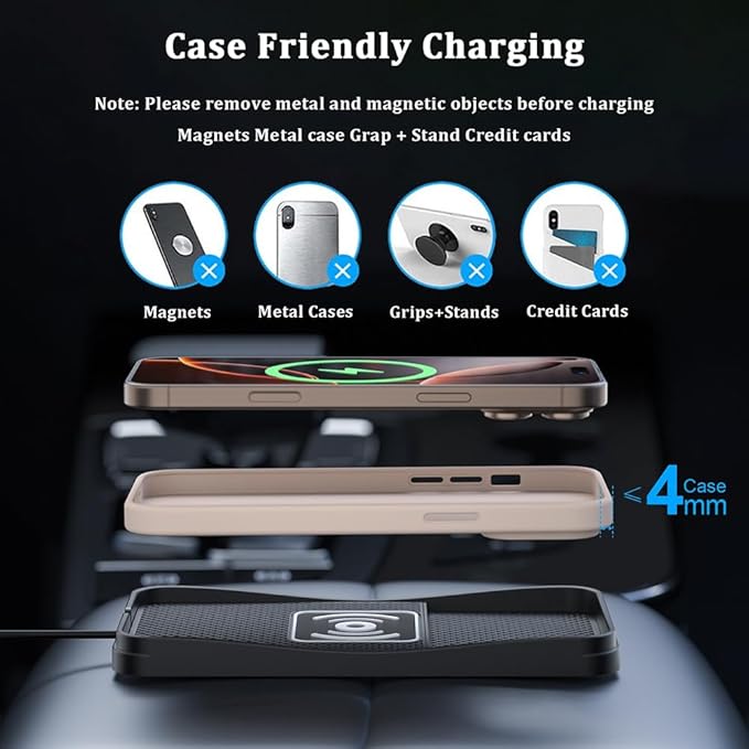 Car Wireless Charger Pad for Dodge Durango 2000-2009 2011-2026, Type-C/USB 20W Fast Wireless Car Charger Pad Non-Slip Cordless Charging Mat,B-30cm Cable USB Plug