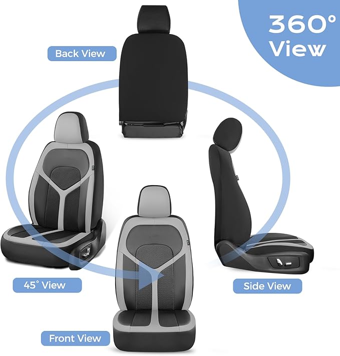 FLORICH Car Seat Covers Front Seat, Universal Seat Cover 2 Seats, Automotive Seat Covers with Mesh Leather, Waterproof Car Seat Protector, Breathable Car Seat Cushion for Most Car SUV Truck, Gray