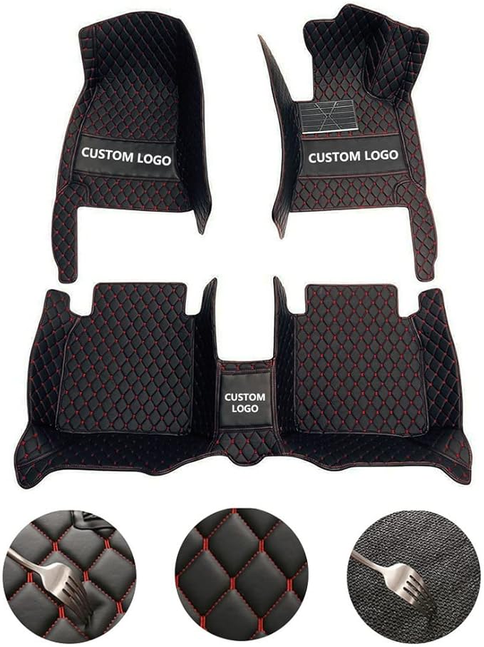 Customize Car Floor Mats for 99% Sedan SUV Sports Car All Weather Leather Full Coverage Waterproof Non-Slip Vehicle Lining Pads (red)