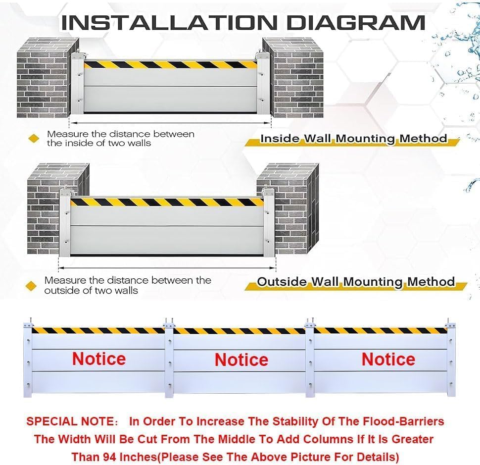 Reusable Heavy Duty Aluminum Flood Barriers for Home Exterior, Flood Protection Barriers Water Barrier Door Quick Detachable Garage Doors Detachable Mobile Rain Water Baffle ( H 55.1 inch L 8FT)