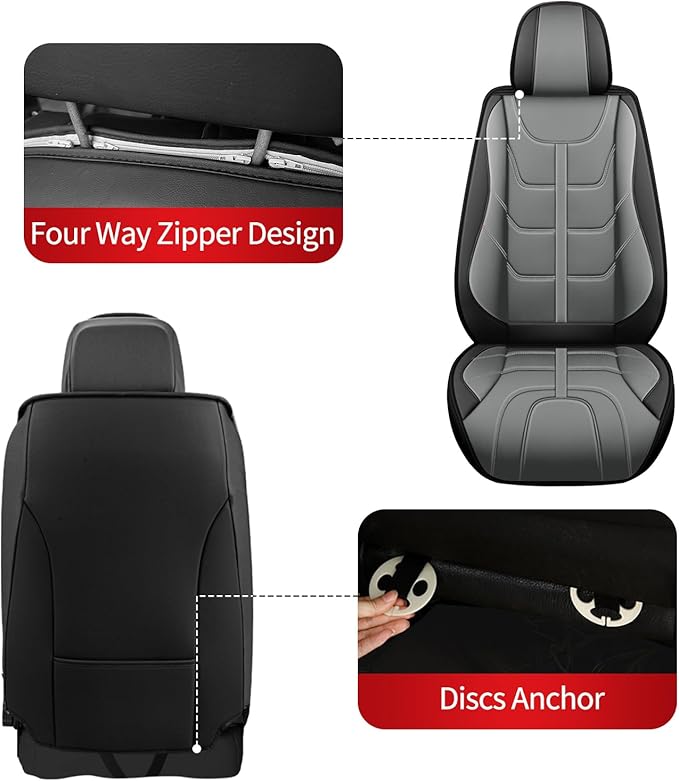 TTX LIGHTING Car Seat Covers fit for Ford Mustang 2007-2022 Front Seat: Premium Leather Automotive Seat Cover with Airbag Compatible Waterproof (2 Seats, Black & Gray)