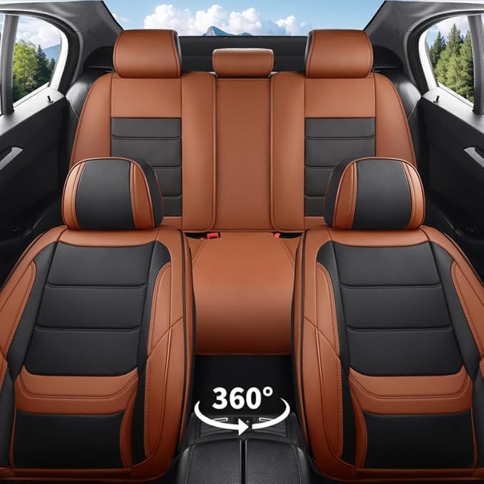 Car Seat Covers Full Set Custom Fit for Ford Edge 2007-2025 2026-Luxury Leather with Lumbar Support, Breathable, Waterproof, Anti-Slip, Durable, Easy to Install (BlackBrown,Full Set)