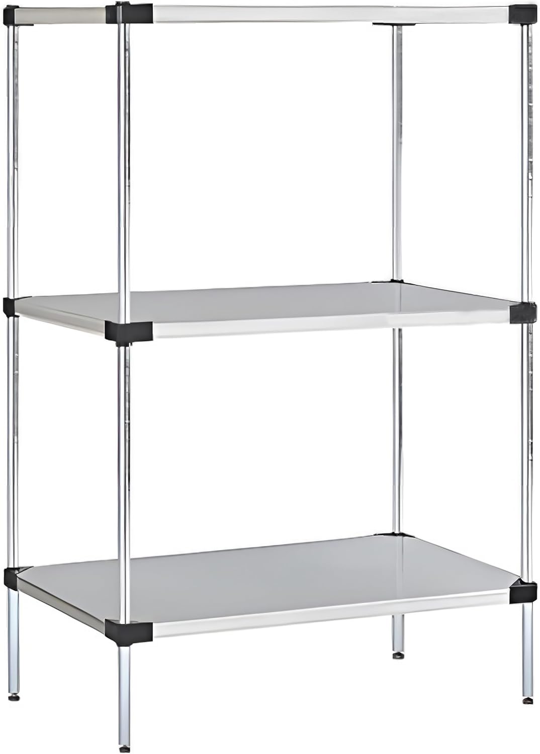 Omega Solid Stainless Steel Shelves, 21" Deep x 24" Wide x 34" High 3 Tier Heavy Duty Solid Shelving Unit for Kitchen Garage Office Restaurant Warehouse 800-lb Per Shelf Weight Capacity