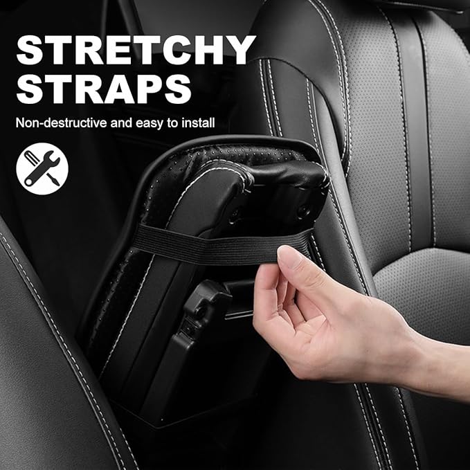 Car Center Console Cushion Pad, 12.6 × 7.48 Inches Waterproof Car Armrest Seat Box Cover, PU Leather Armrest Cover Protector for Most Vehicle, Universal Car Interior Accessories (Black+Yellow)